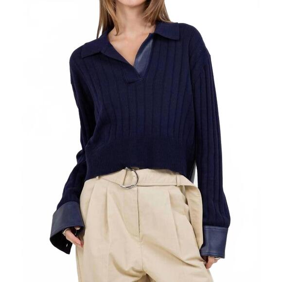 WHITEROOM+CACTUS Sweaters - NEW WHITEROOM+CACTUS faux leather knitted long sleeve sweater in navy